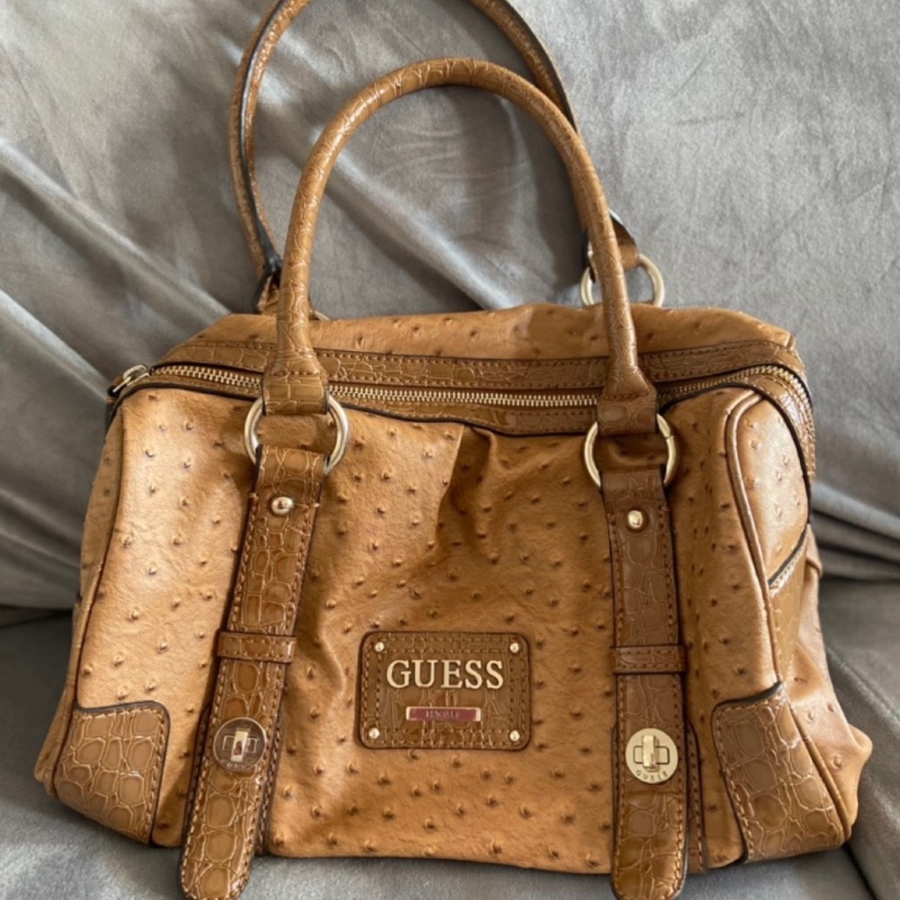 GUESS Faux-Ostrich Satchel Bag